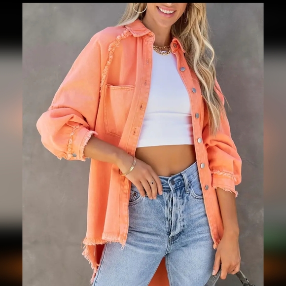 Oversized Denim Jacket / Orange Red - Picture 4 of 4